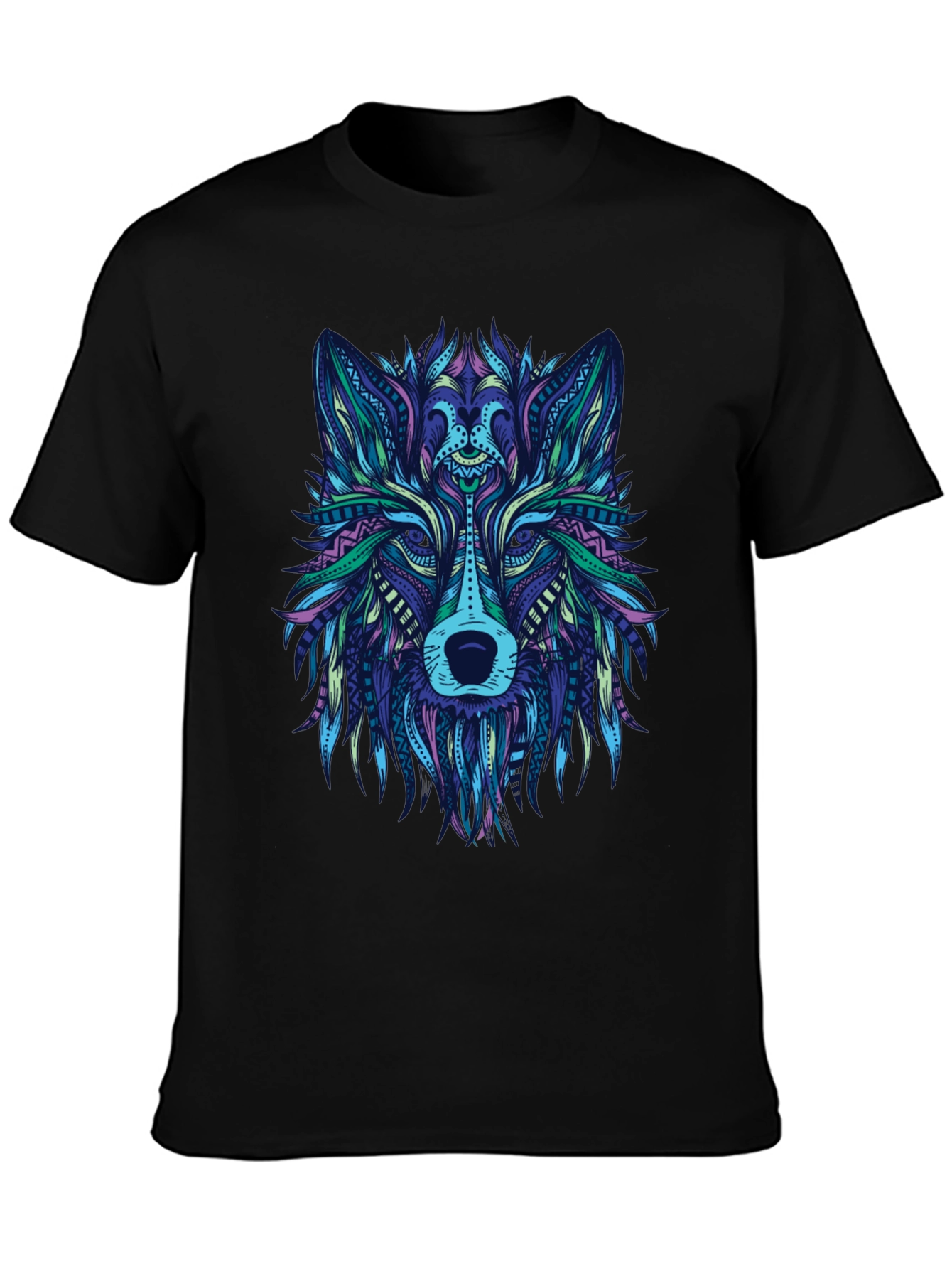 Abstract Wolf Graphic Tee - Mens Black T-Shirt