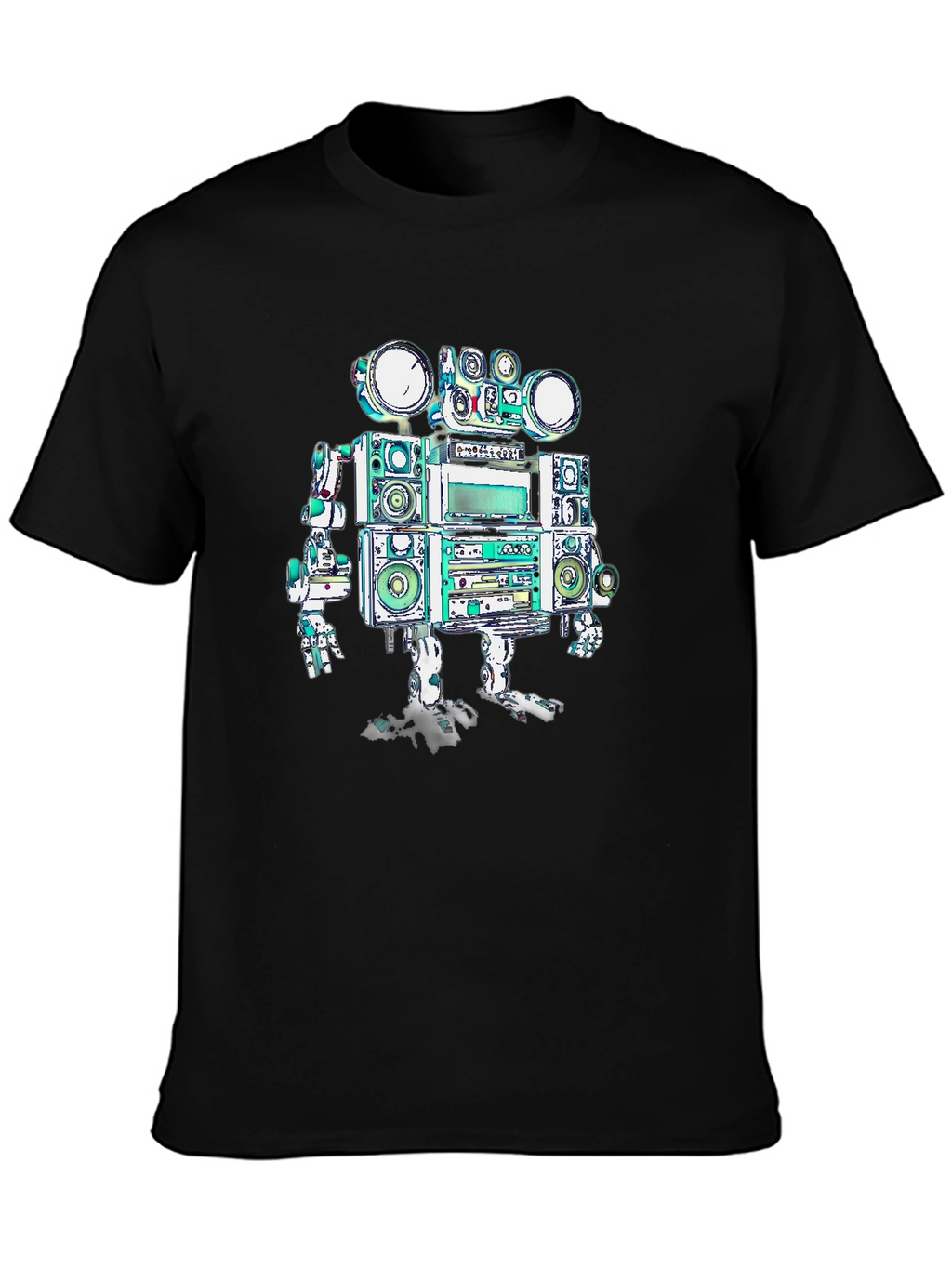 Retro Boombox Robot Graphic Tee - Black