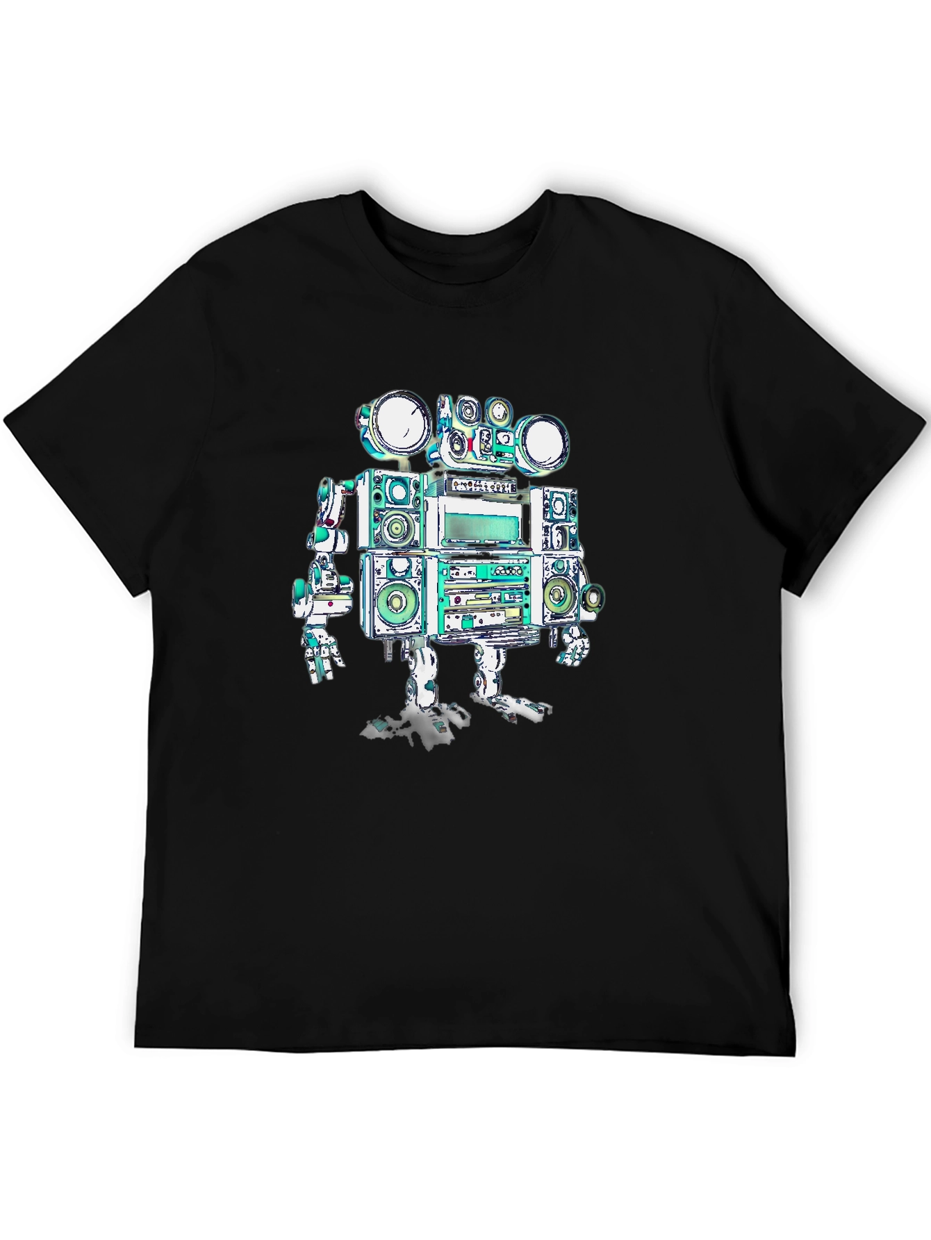 Retro Boombox Robot Graphic Tee - Black