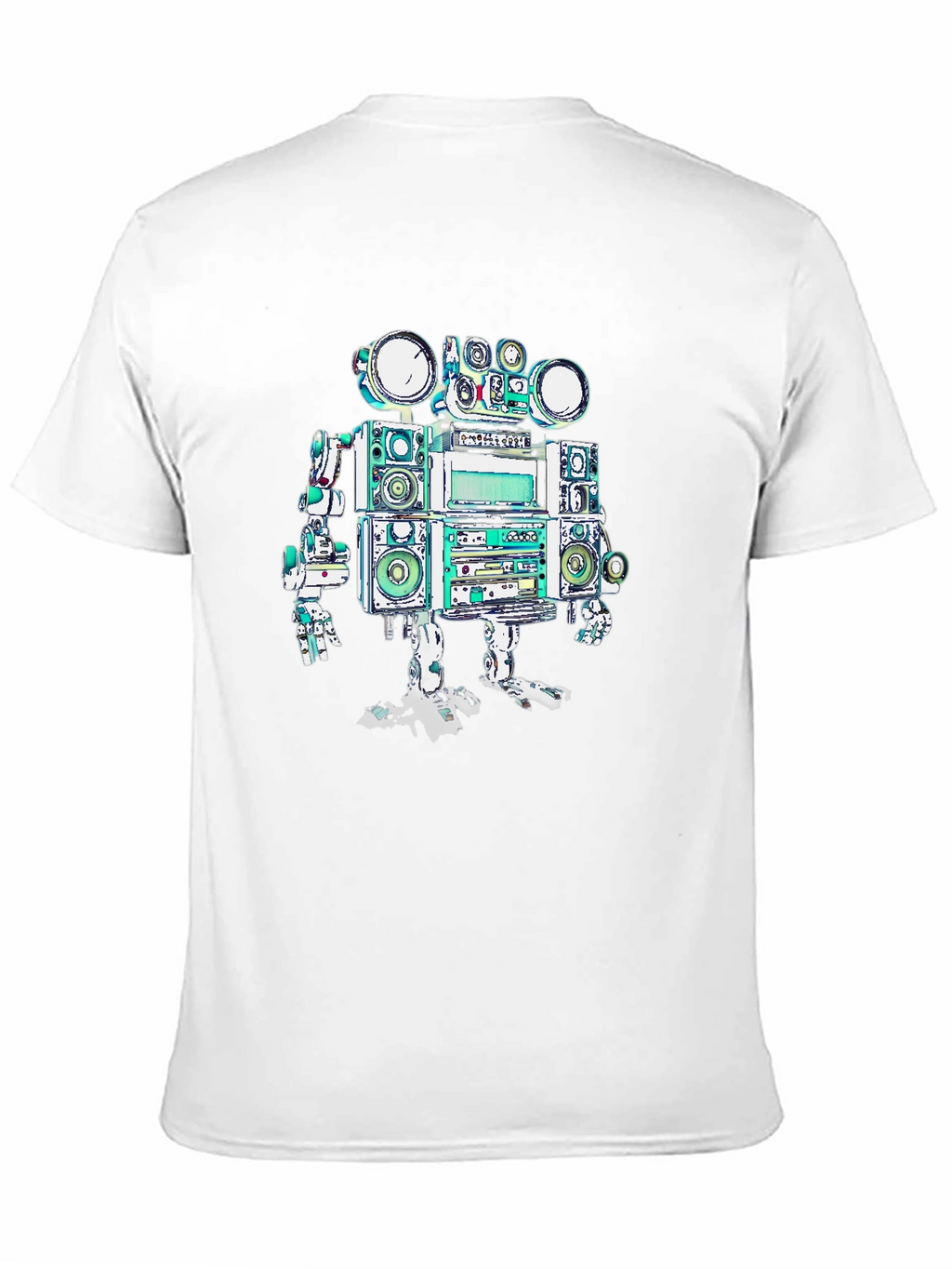 Retro Boombox Robot Graphic Tee - Black