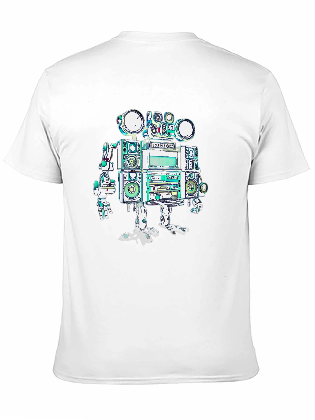 Retro Boombox Robot Graphic Tee - Black