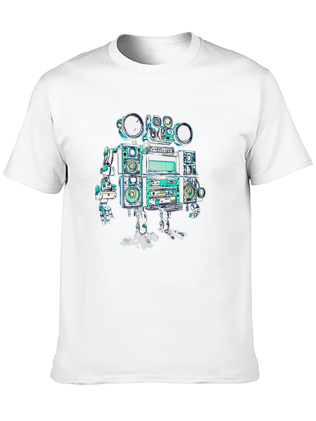 Retro Boombox Robot Graphic Tee - Black
