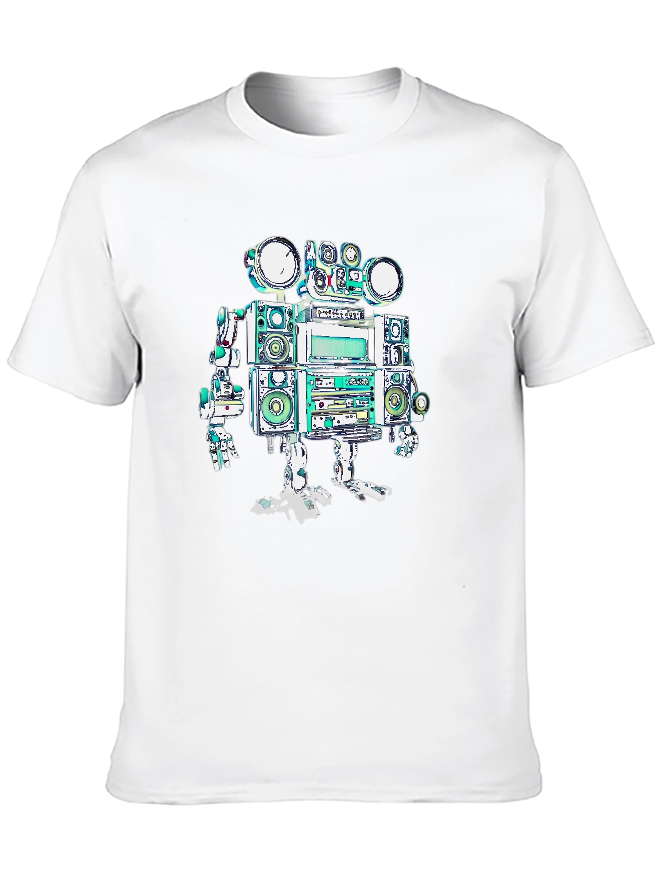 Retro Boombox Robot Graphic Tee - Black