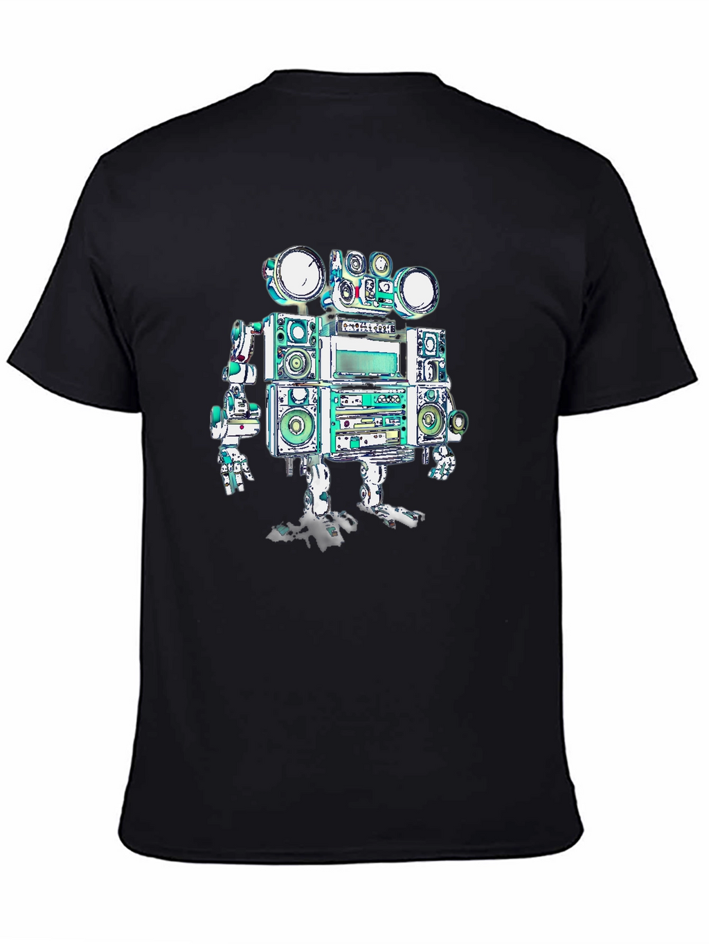 Retro Boombox Robot Graphic Tee - Black