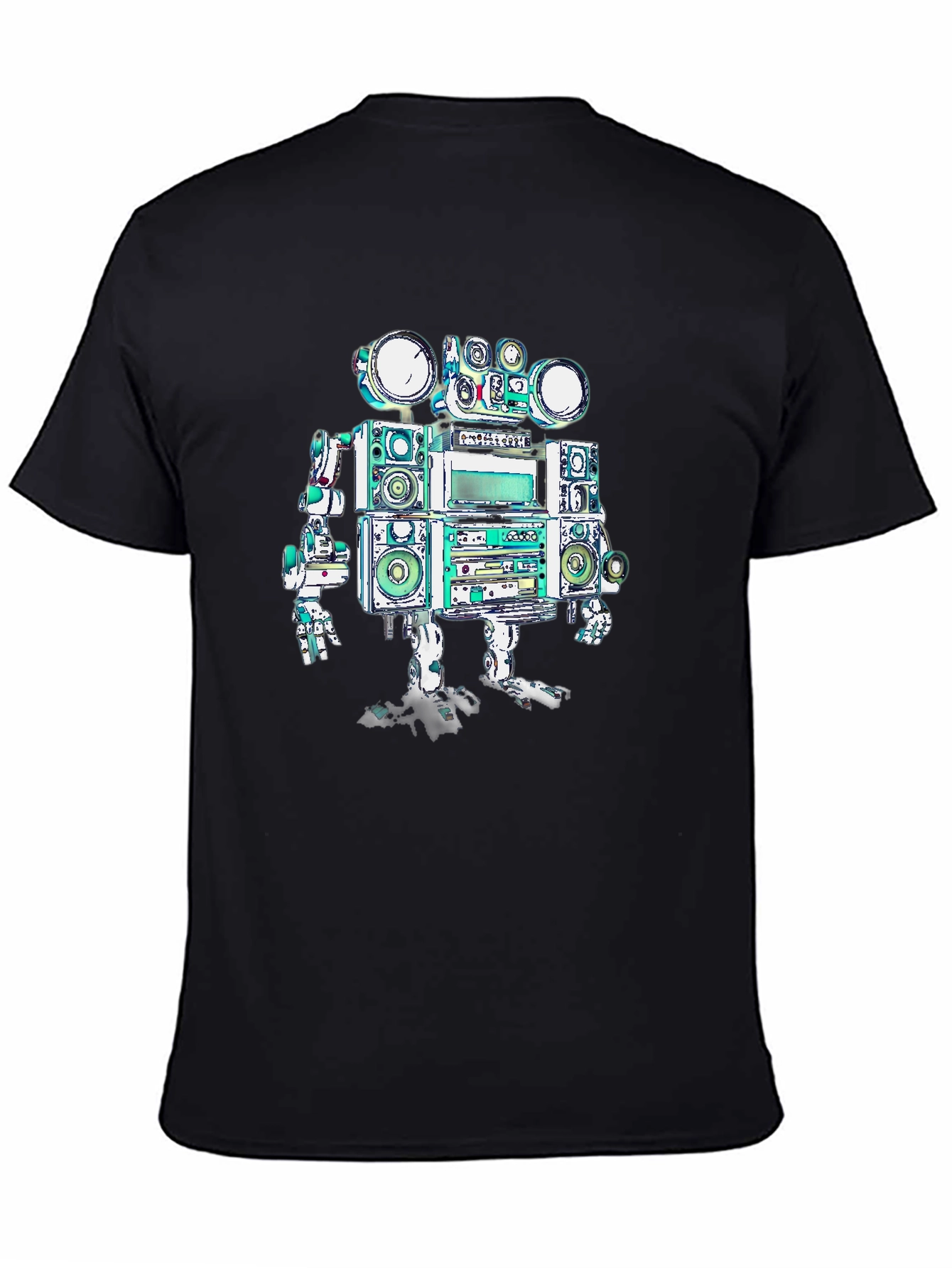 Retro Boombox Robot Graphic Tee - Black