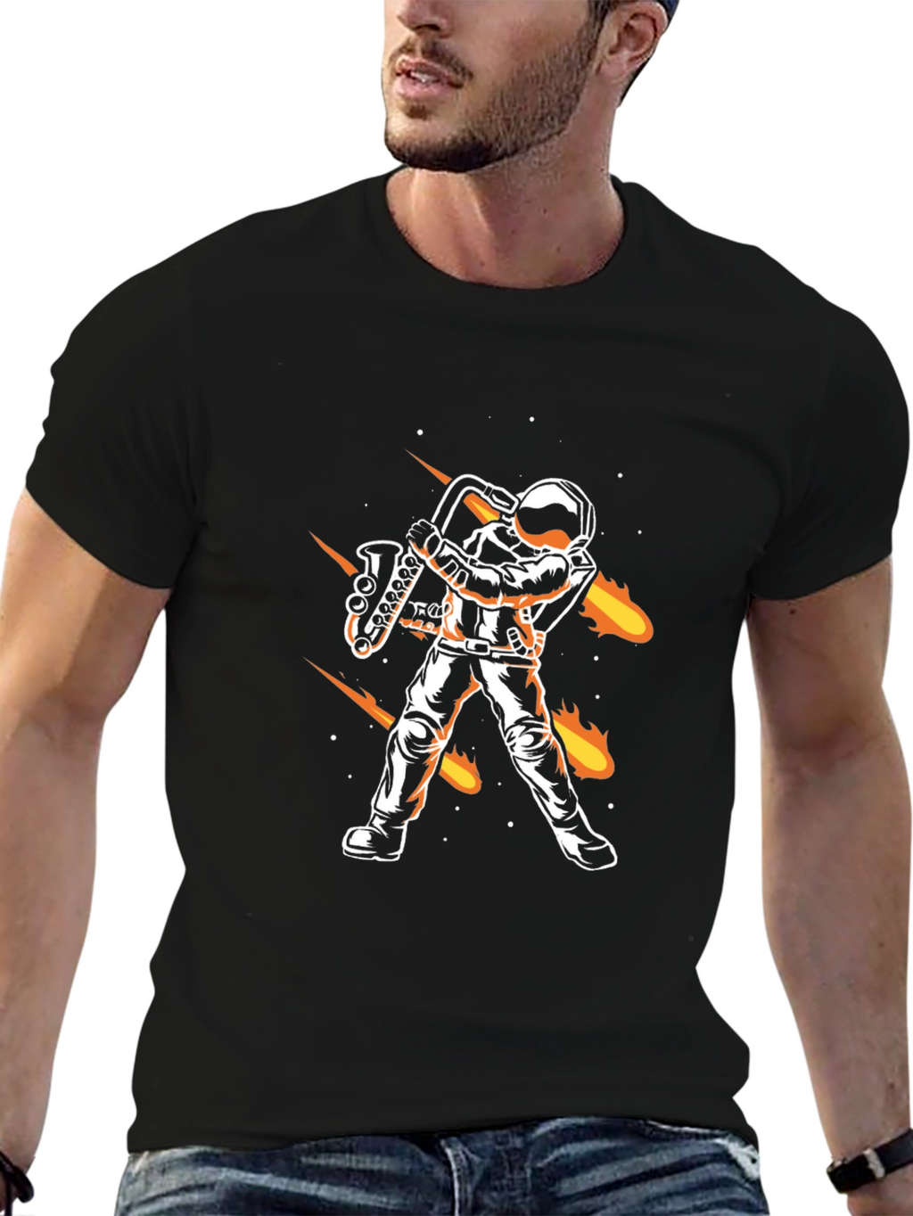 Astronaut Saxophone Player Graphic Tee - Black