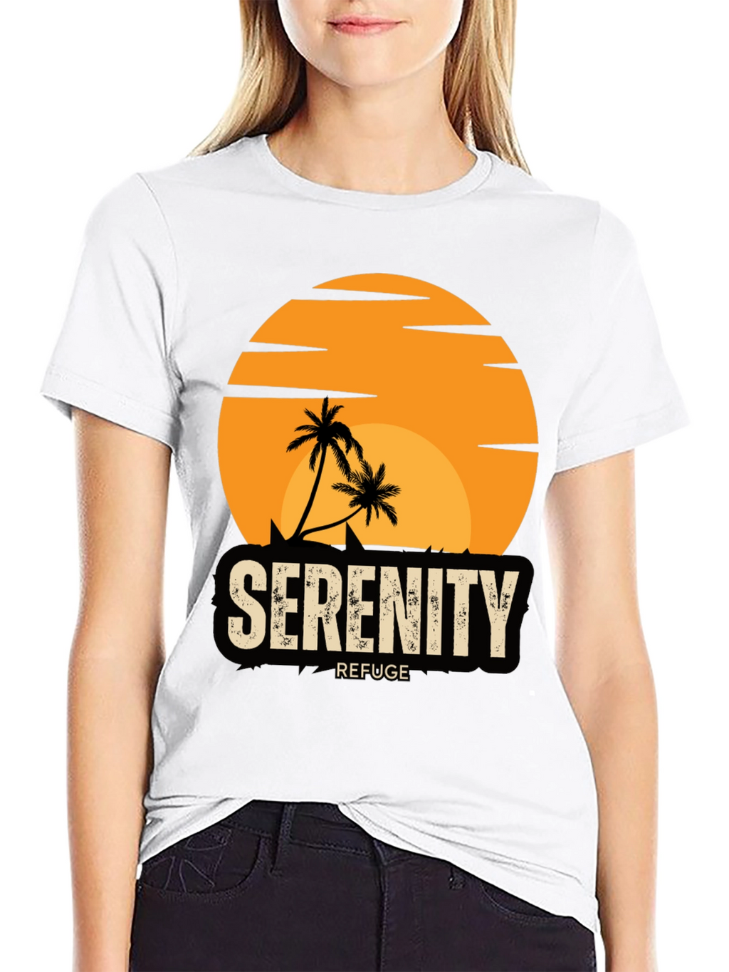 Serenity Refuge T-Shirt - Tropical Palm Tree Sunset Tee