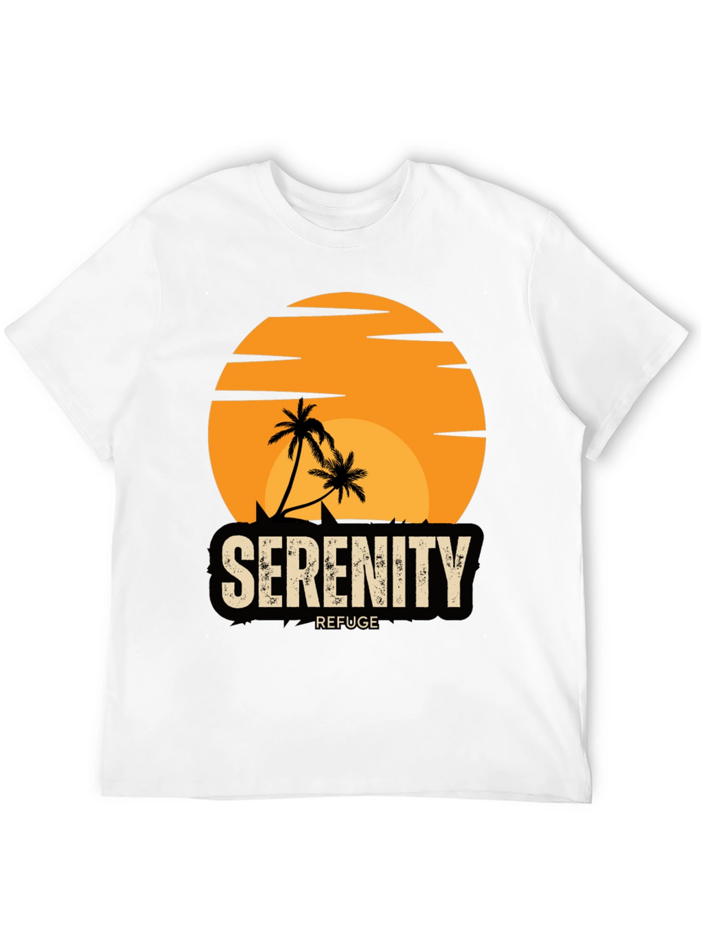 Serenity Refuge T-Shirt - Tropical Palm Tree Sunset Tee