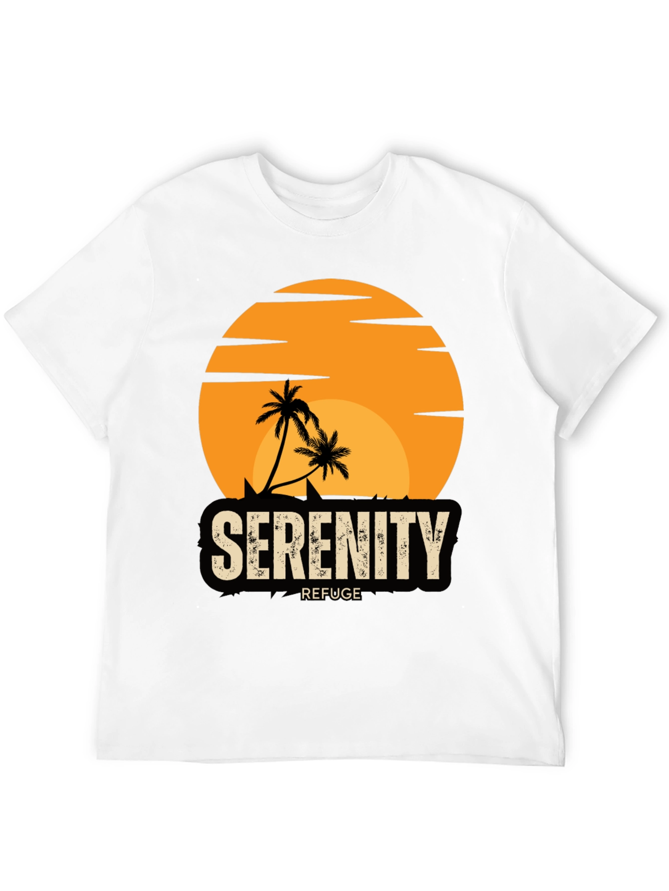 Serenity Refuge T-Shirt - Tropical Palm Tree Sunset Tee