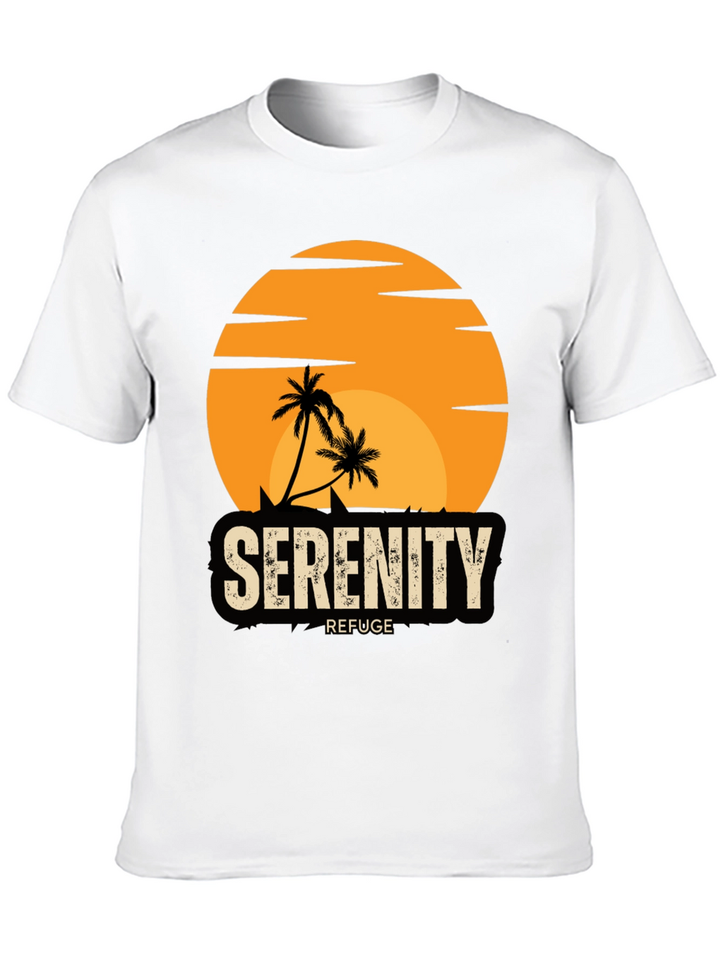Serenity Refuge T-Shirt - Tropical Palm Tree Sunset Tee