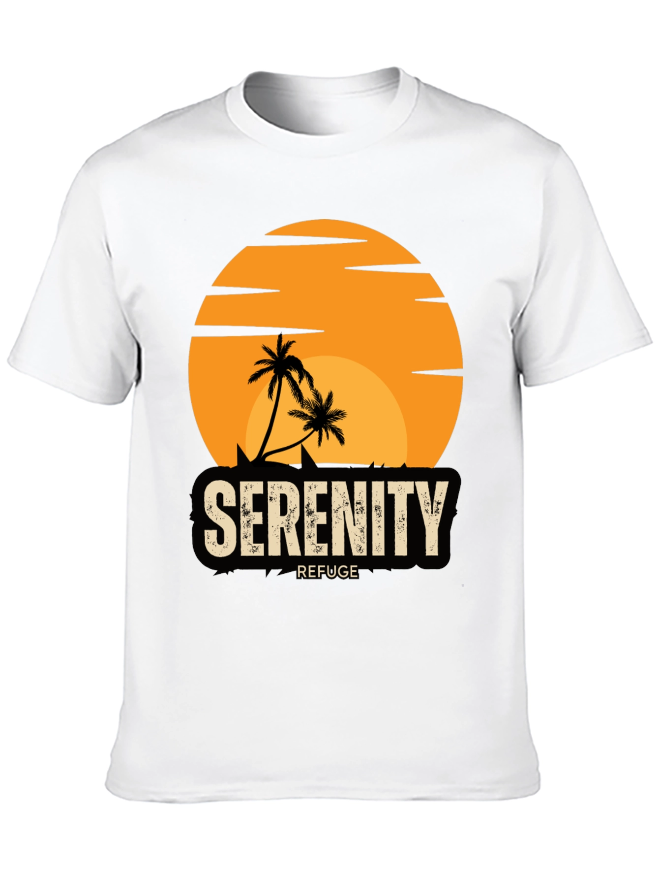 Serenity Refuge T-Shirt - Tropical Palm Tree Sunset Tee