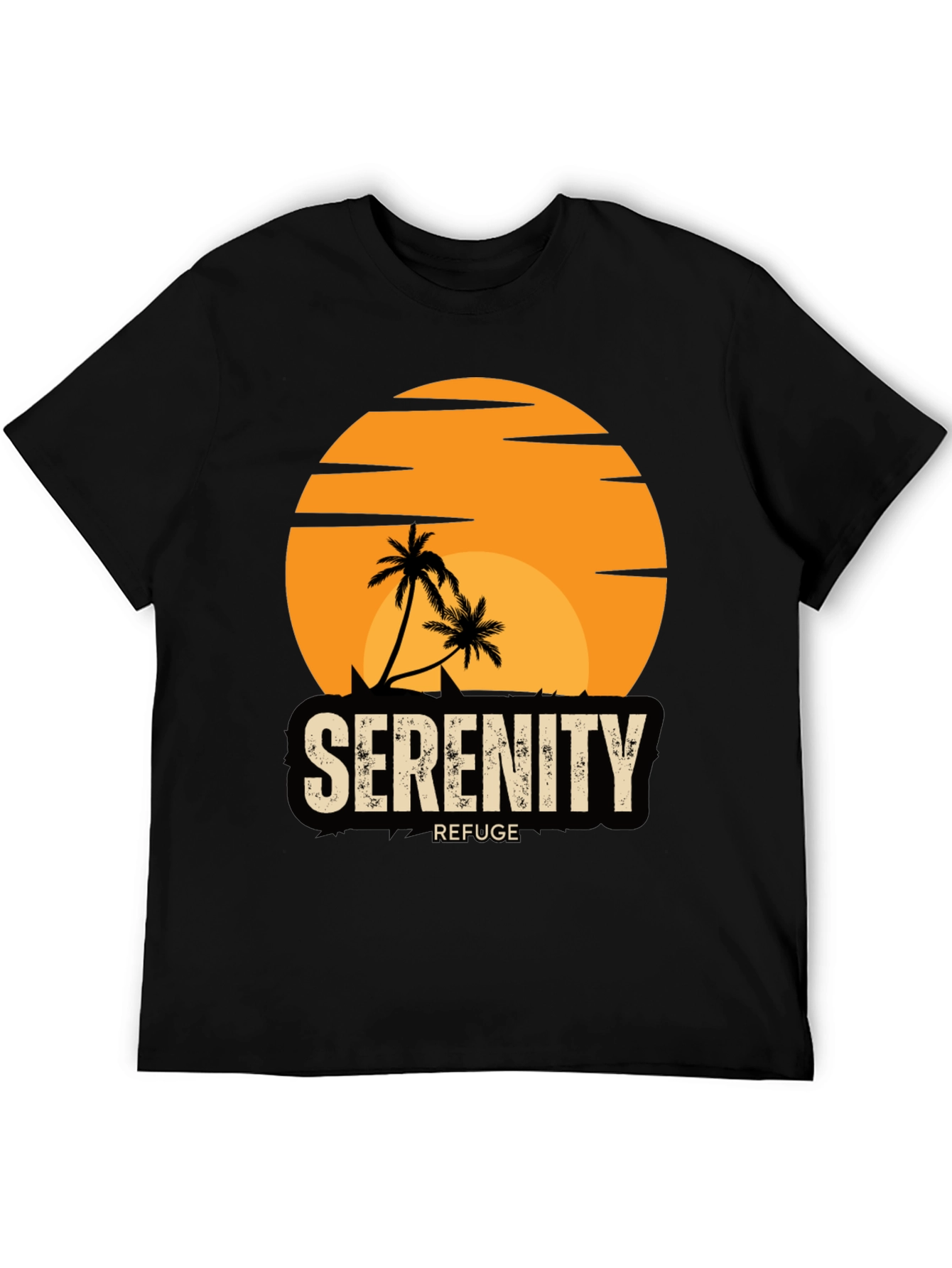 Serenity Refuge T-Shirt - Tropical Palm Tree Sunset Tee