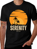 Serenity Refuge T-Shirt - Tropical Palm Tree Sunset Tee