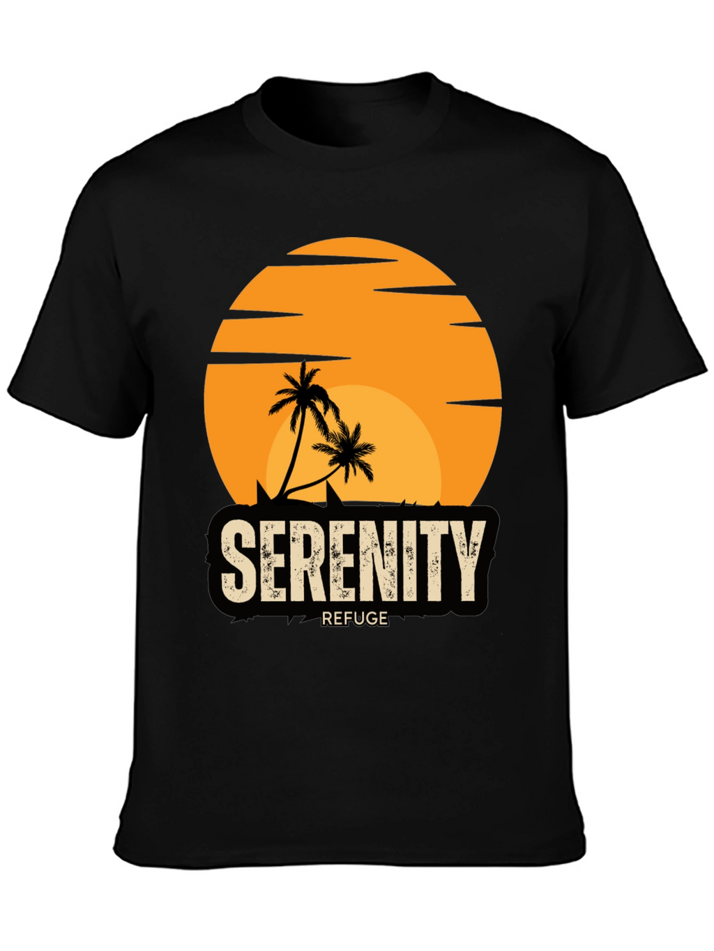 Serenity Refuge T-Shirt - Tropical Palm Tree Sunset Tee