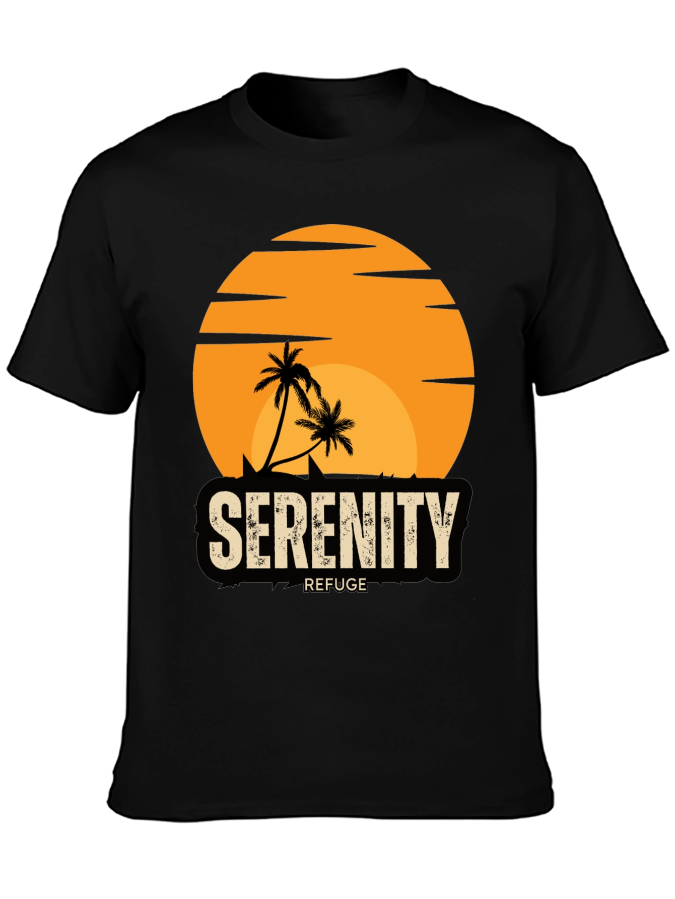 Serenity Refuge T-Shirt - Tropical Palm Tree Sunset Tee