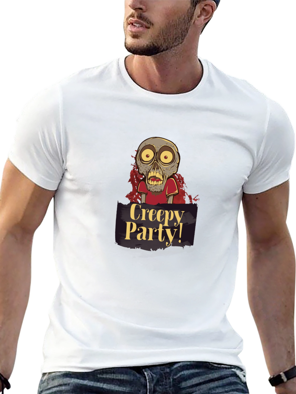 Creepy Party Zombie Graphic Tee - Halloween Apparel