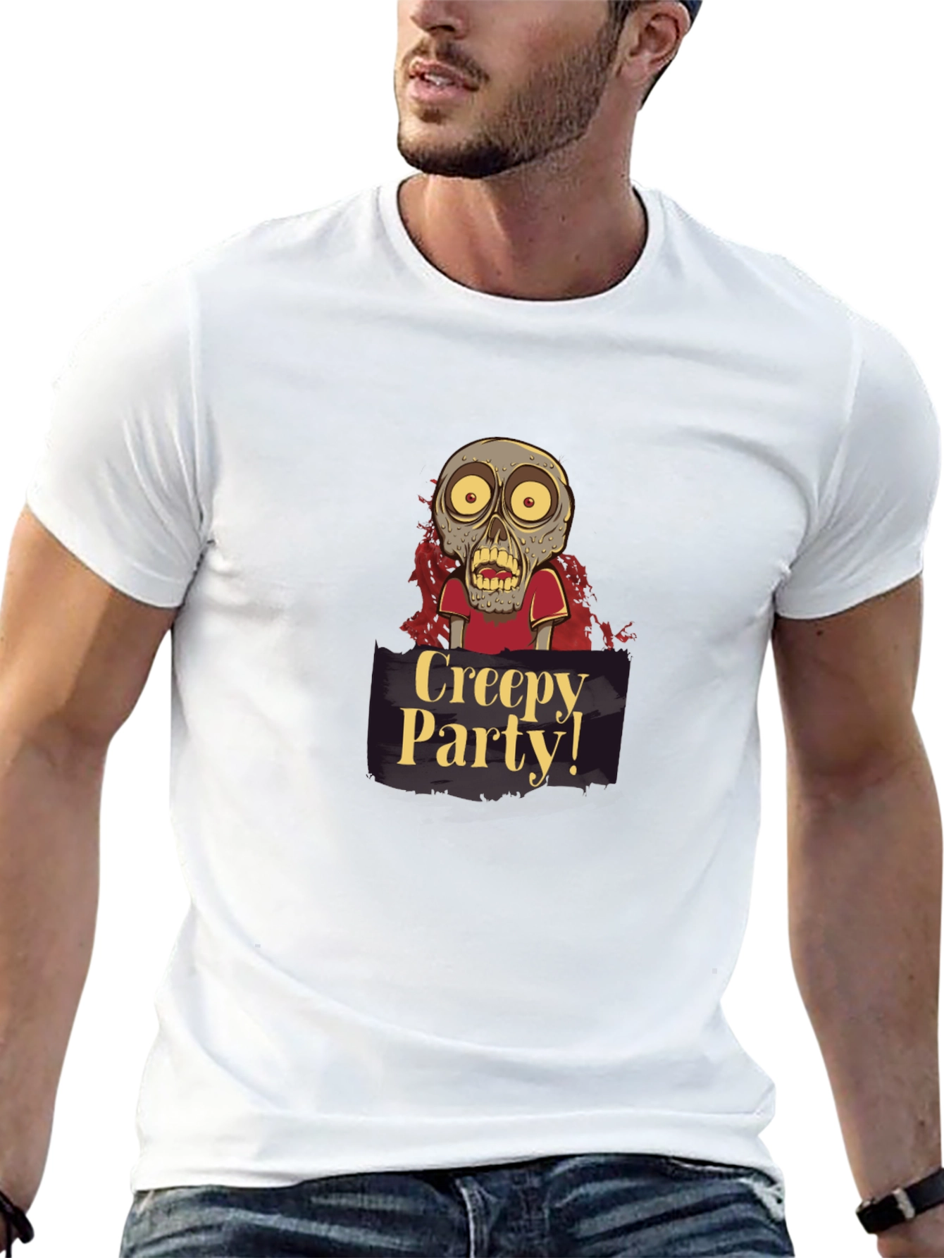 Creepy Party Zombie Graphic Tee - Halloween Apparel