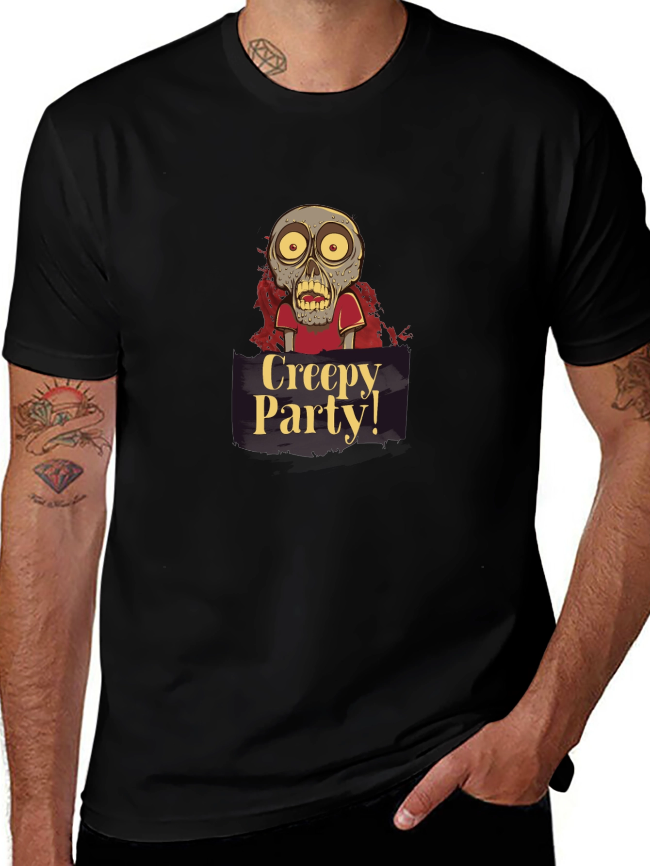 Creepy Party Zombie Graphic Tee - Halloween Apparel