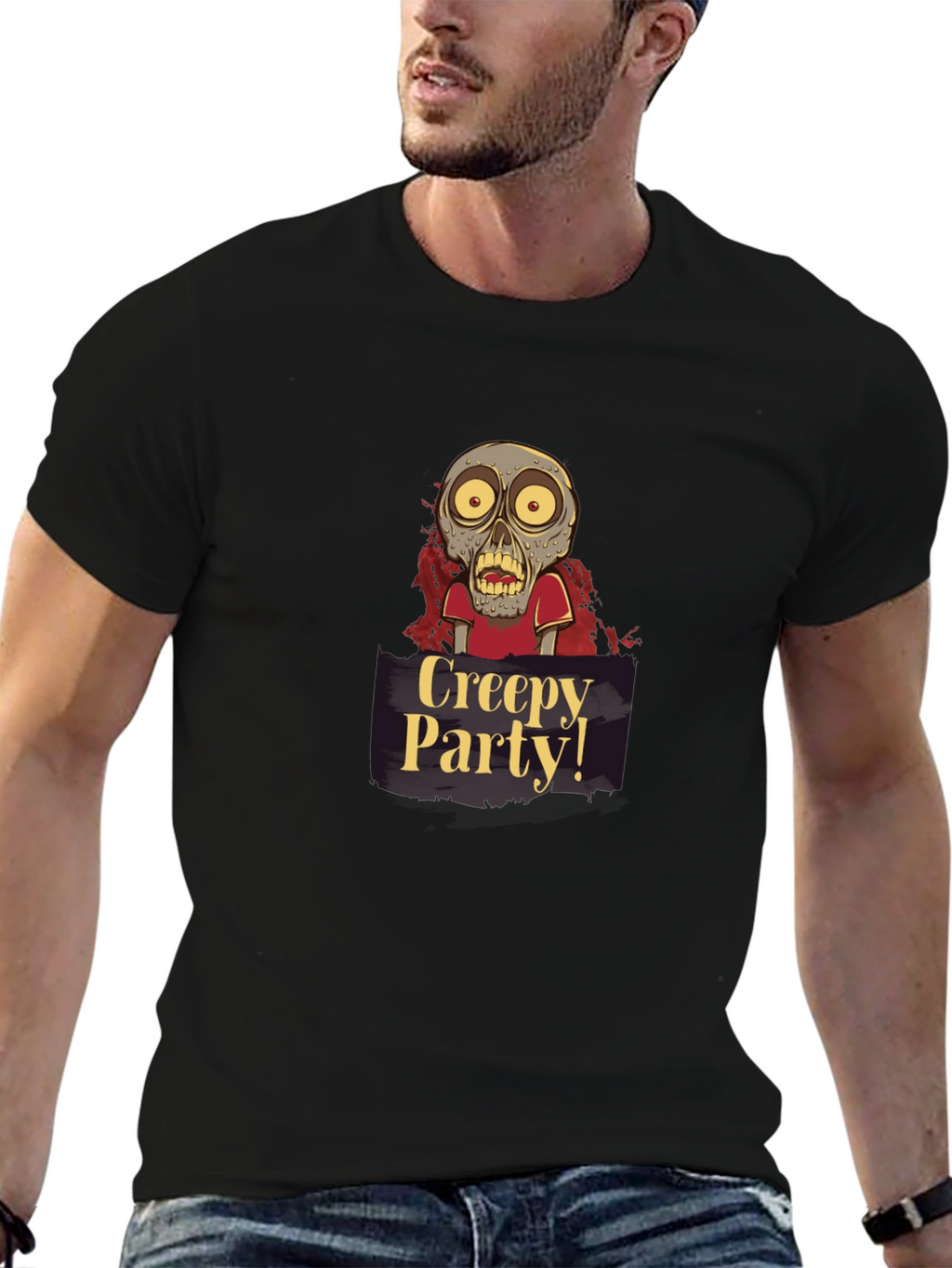 Creepy Party Zombie Graphic Tee - Halloween Apparel