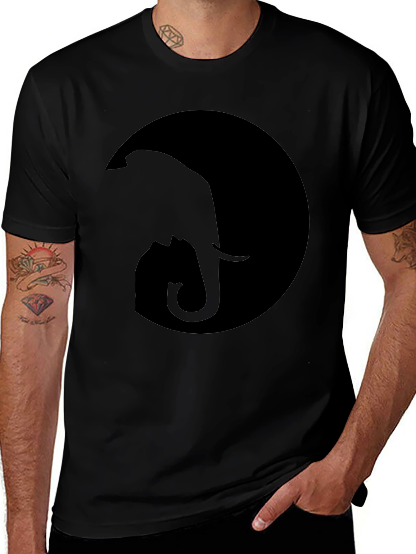Elephant Moon Graphic Tee - Stylish Black Cotton T-Shirt