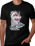 Vampire Lips Graphic Print Black T-Shirt