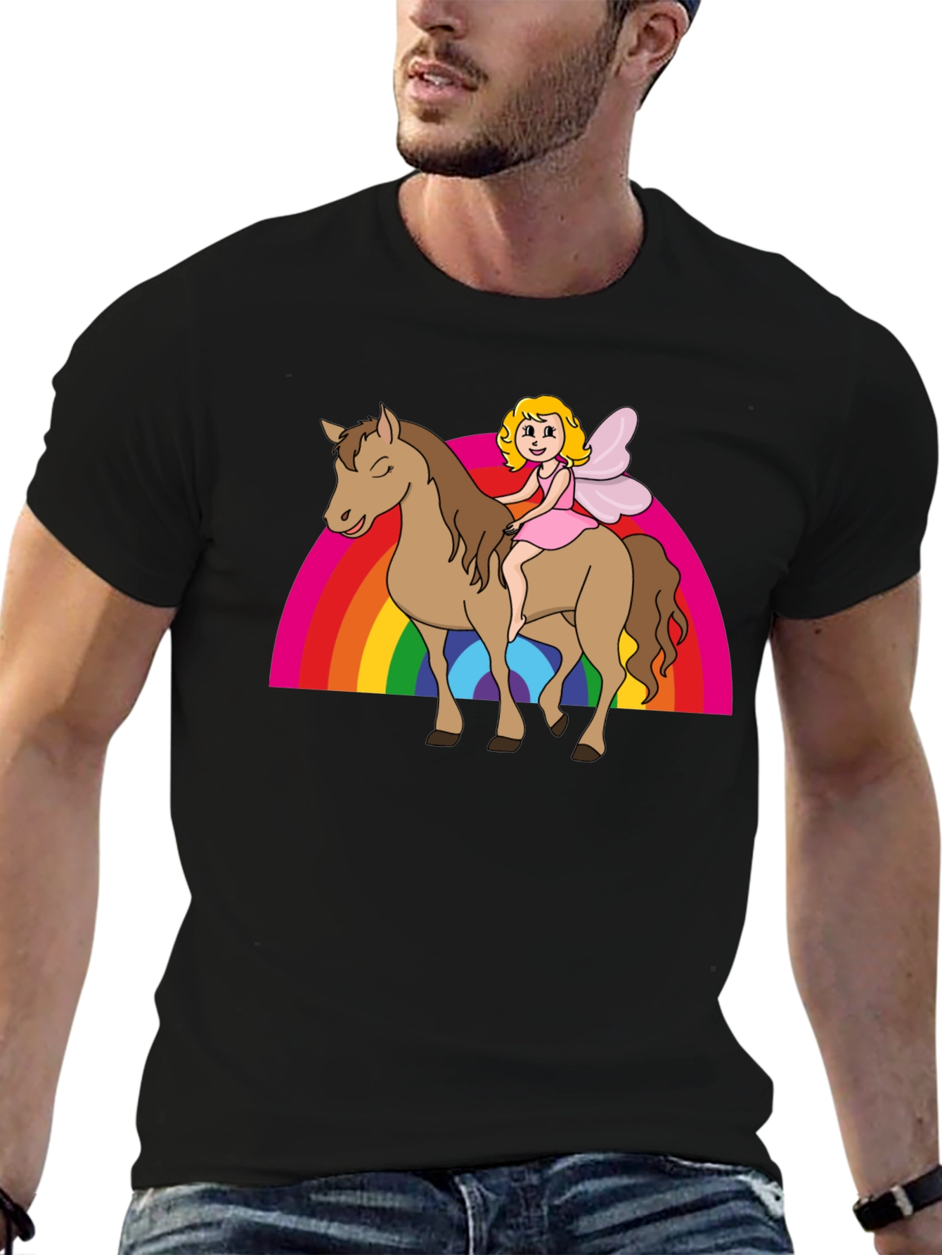 Fairy Riding Horse Rainbow T-Shirt