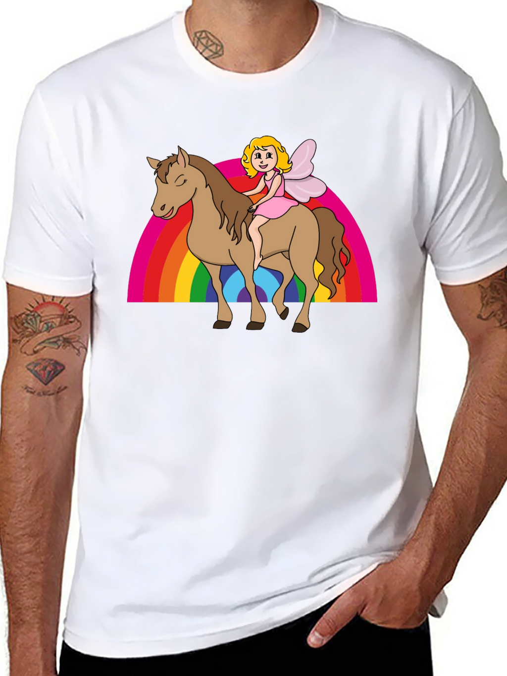 Fairy Riding Horse Rainbow T-Shirt