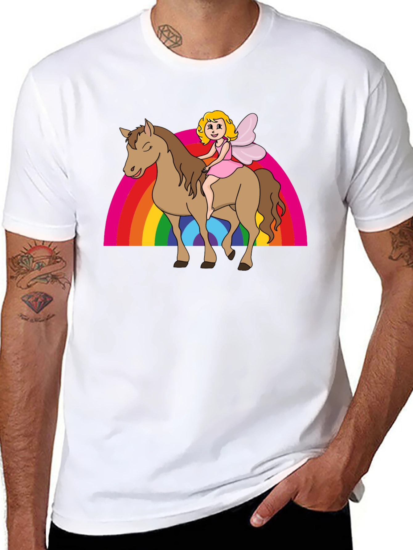 Fairy Riding Horse Rainbow T-Shirt