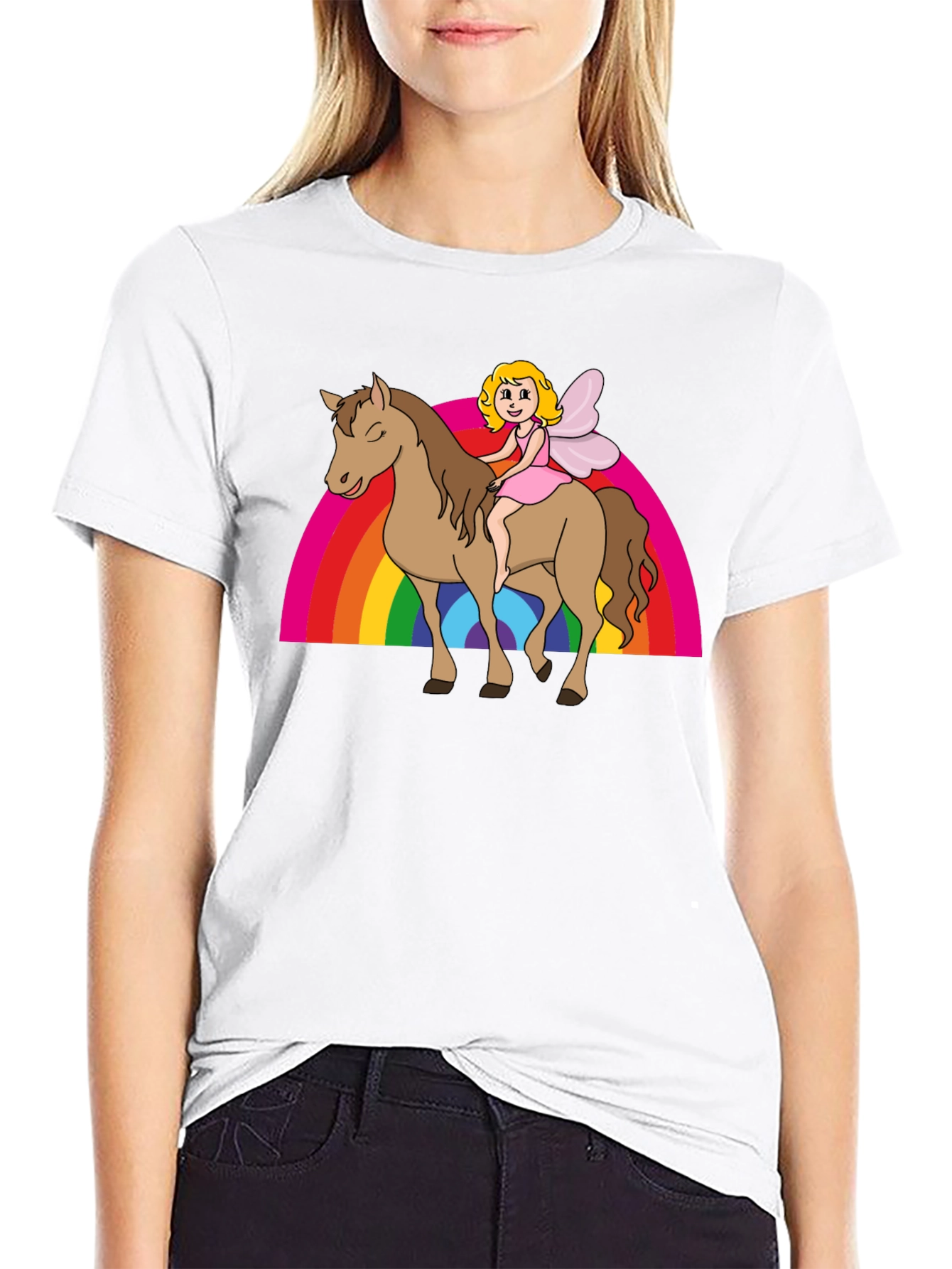 Fairy Riding Horse Rainbow T-Shirt