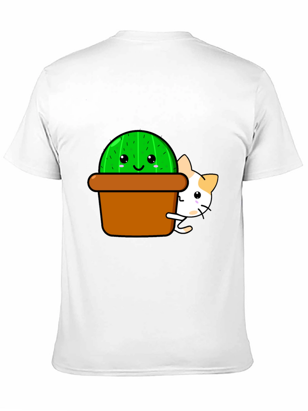 Cute Cactus & Cat Graphic T-Shirt - Black