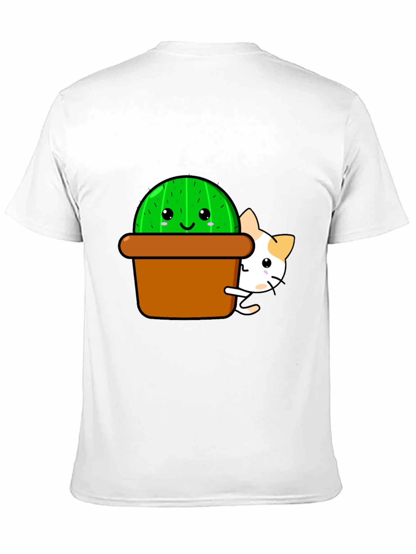 Cute Cactus & Cat Graphic T-Shirt - Black