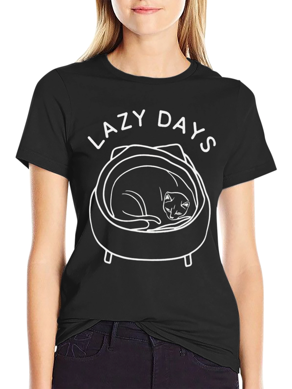 Lazy Days Cat T-Shirt - Black