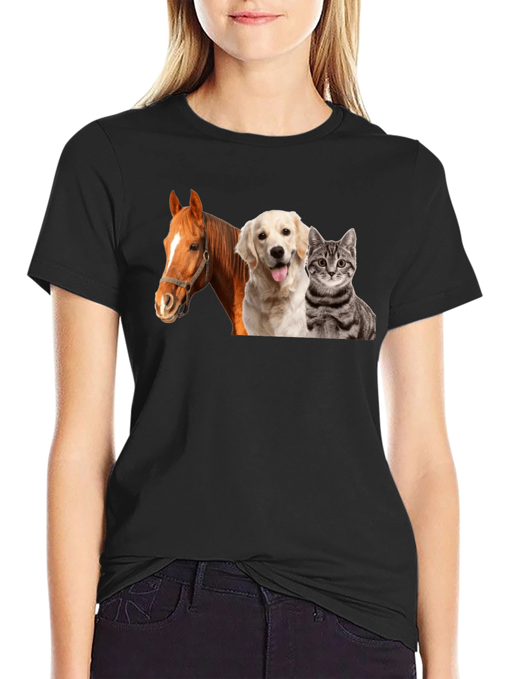 Novelty Animals T-Shirt: Horse Dog & Cat!