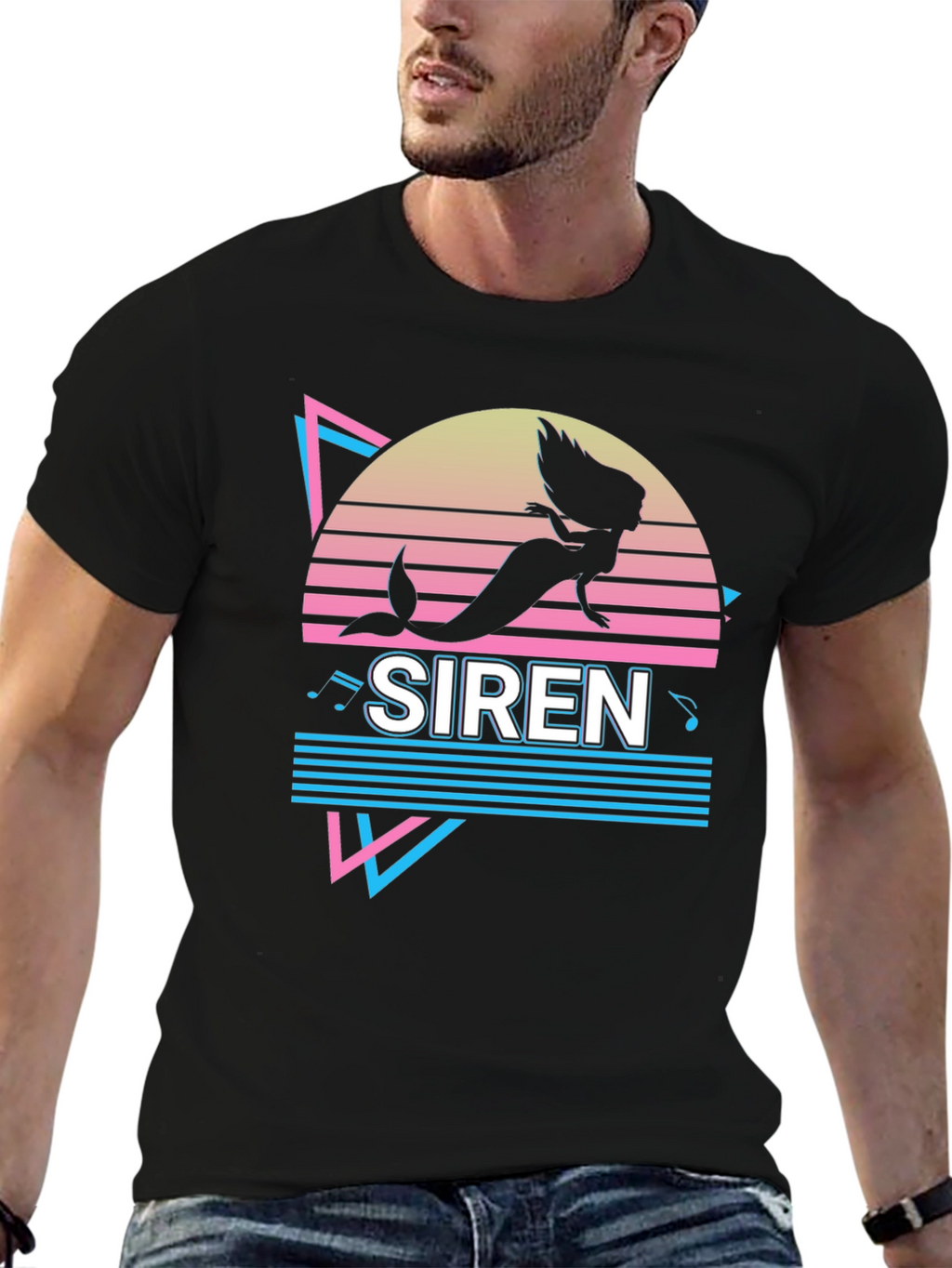Retro Siren Graphic Tee - Black Cotton T-Shirt