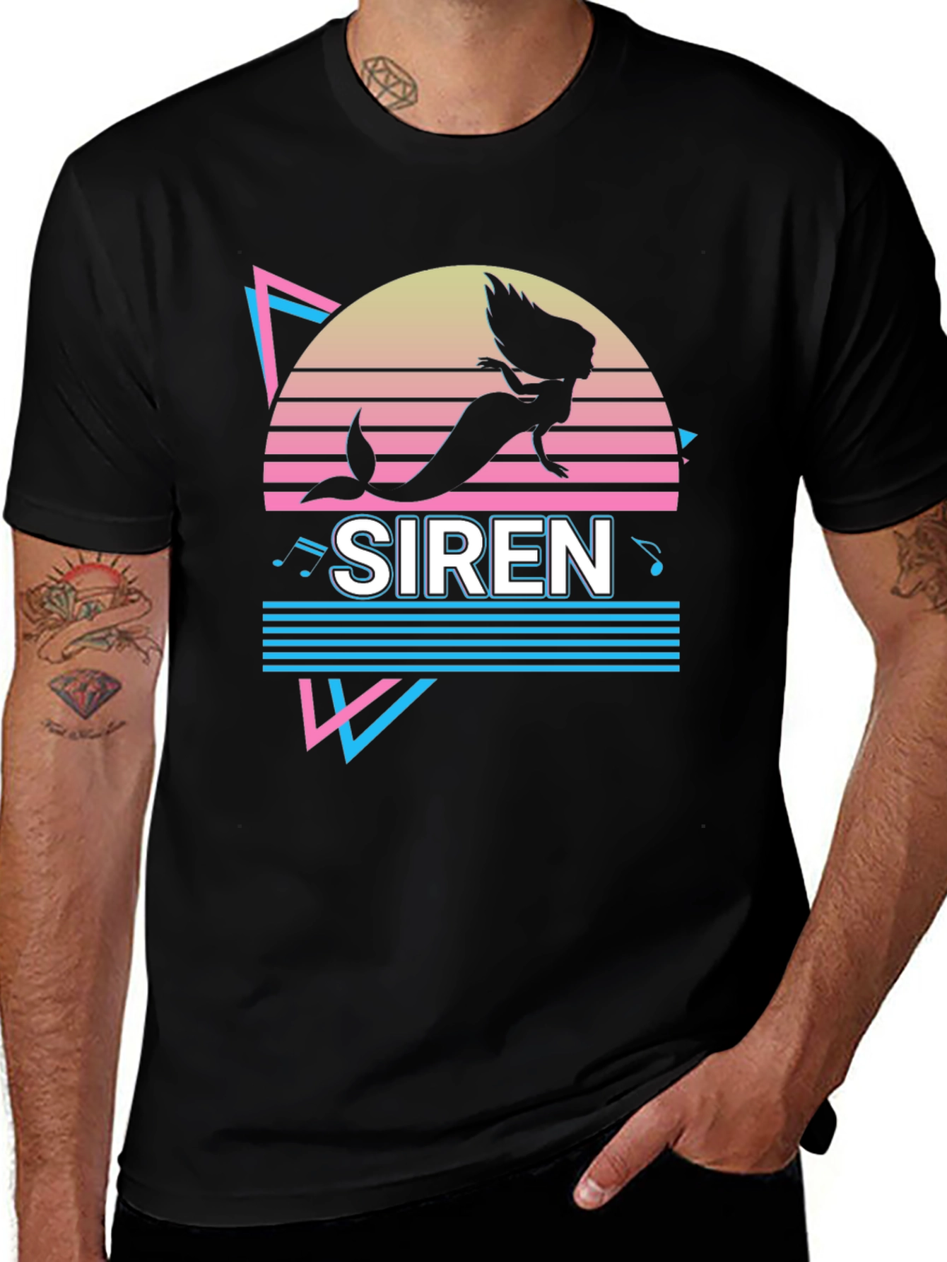 Retro Siren Graphic Tee - Black Cotton T-Shirt