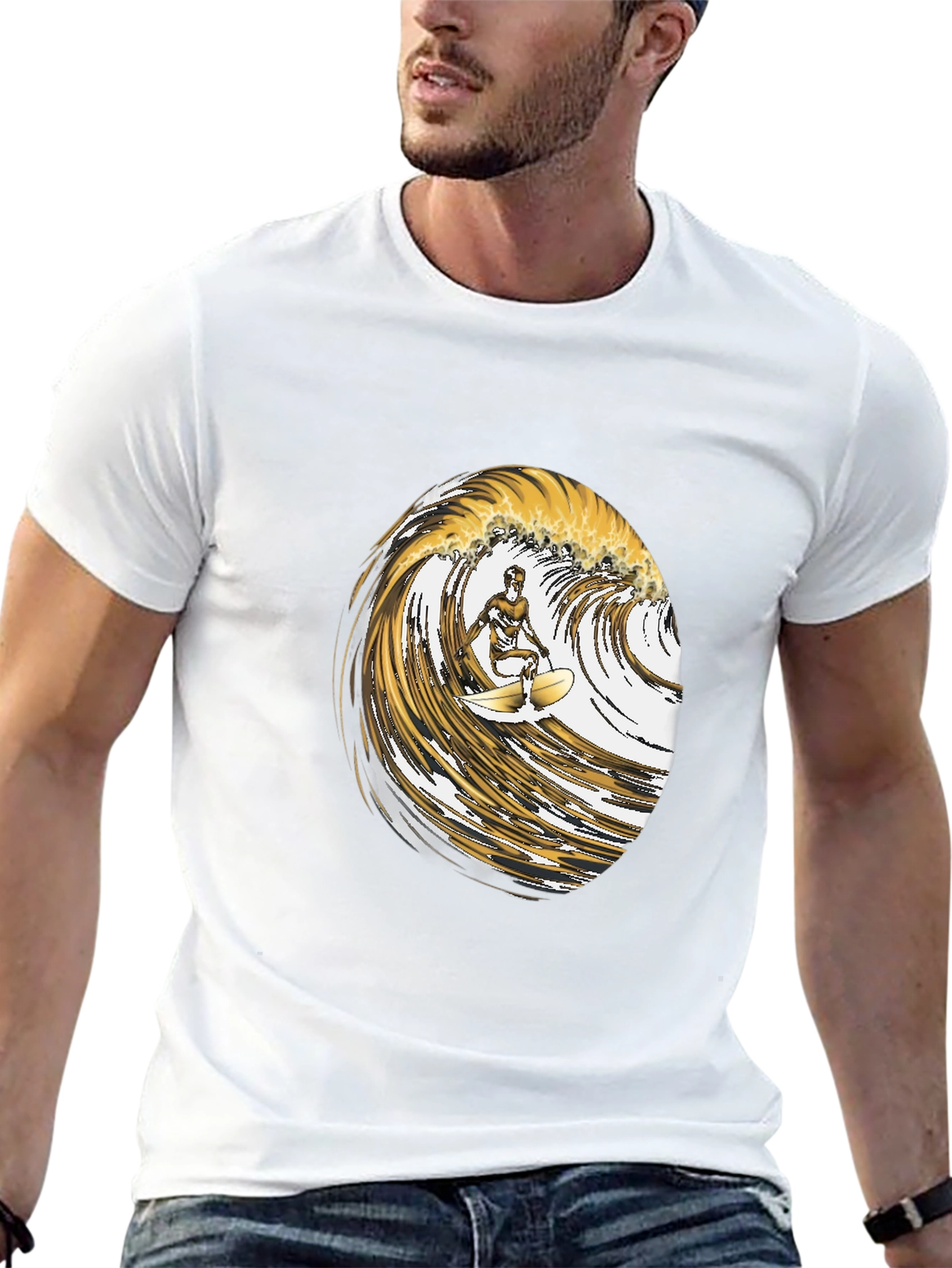 Surfer Wave Graphic Tee - Black