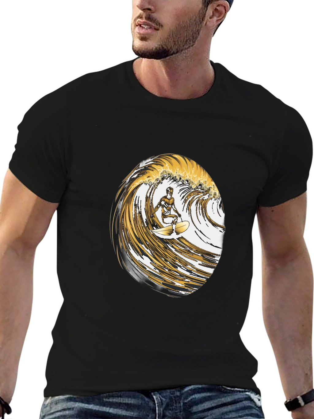 Surfer Wave Graphic Tee - Black