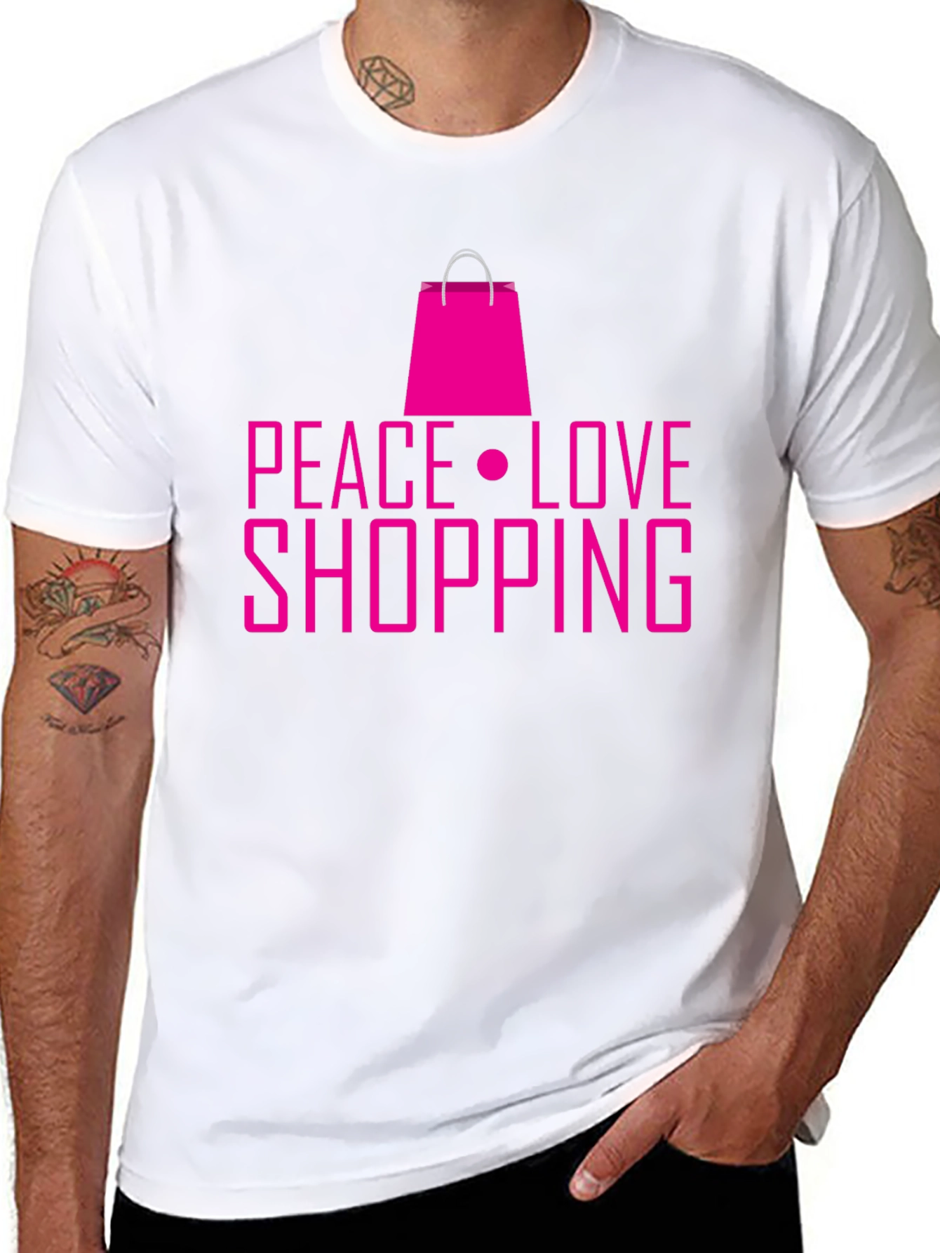 Peace Love Shopping Black T-Shirt