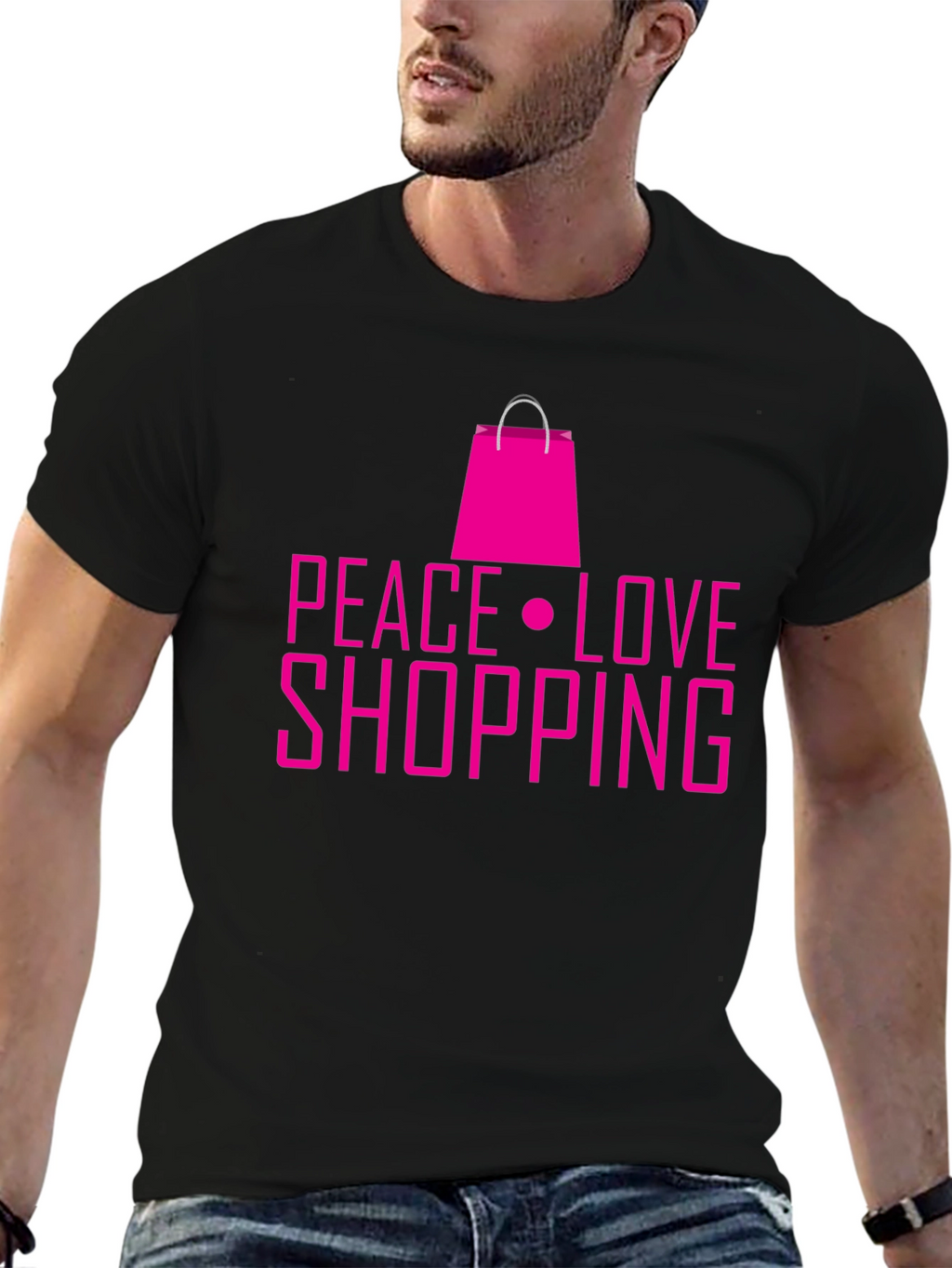 Peace Love Shopping Black T-Shirt
