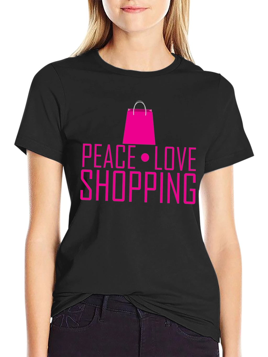 Peace Love Shopping Black T-Shirt