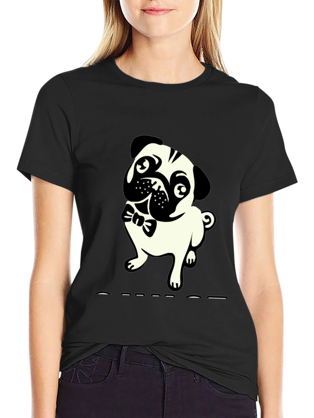 Mens Black T-Shirt with Pug Graphic