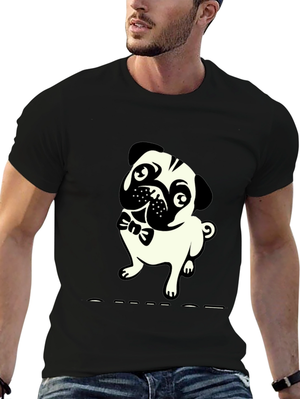 Mens Black T-Shirt with Pug Graphic