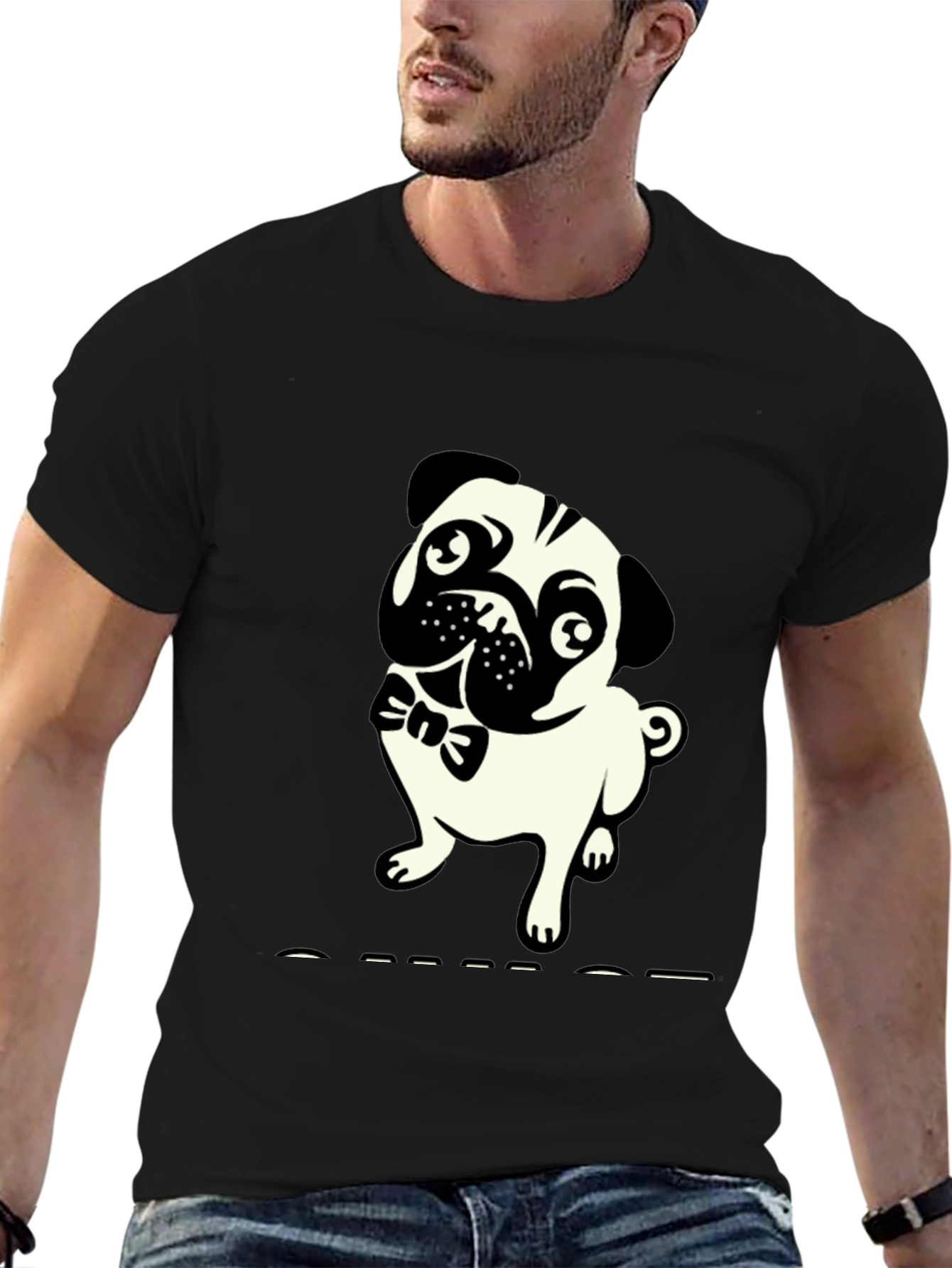 Mens Black T-Shirt with Pug Graphic