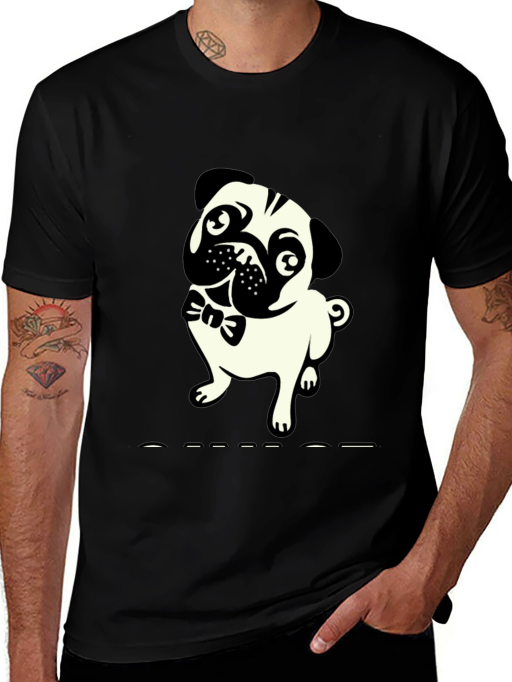 Mens Black T-Shirt with Pug Graphic