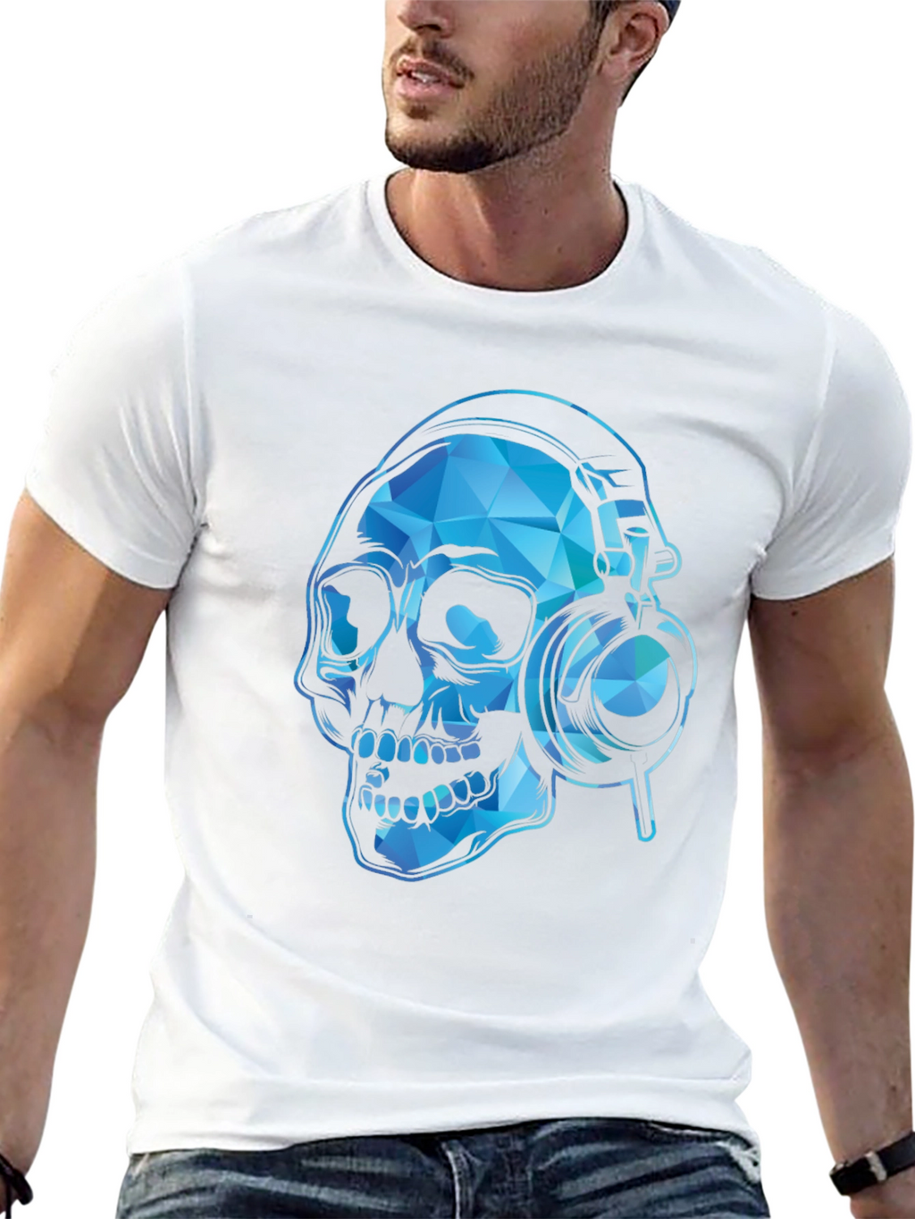 Skull with Headphones Graphic Tee - Black