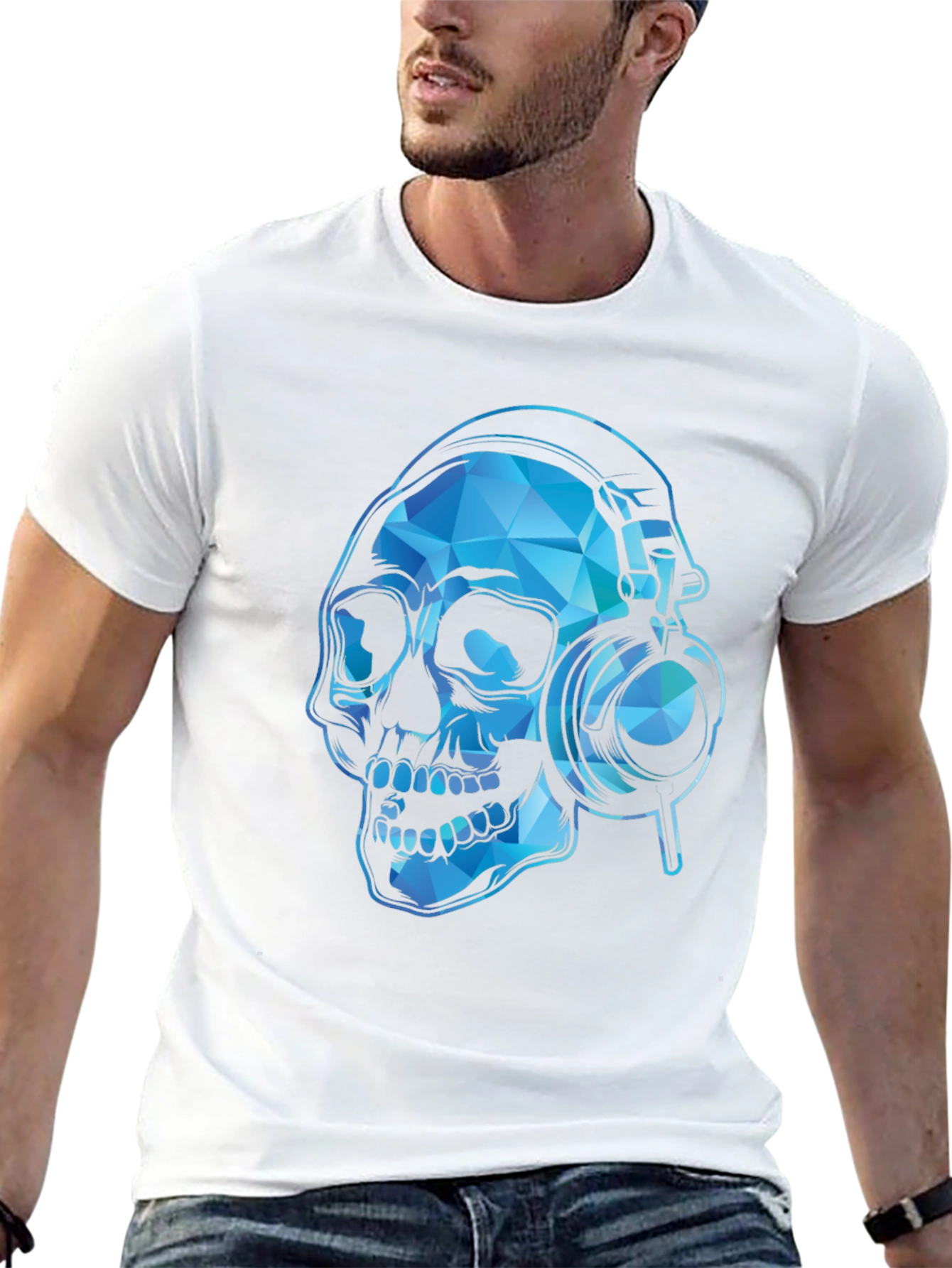 Skull with Headphones Graphic Tee - Black