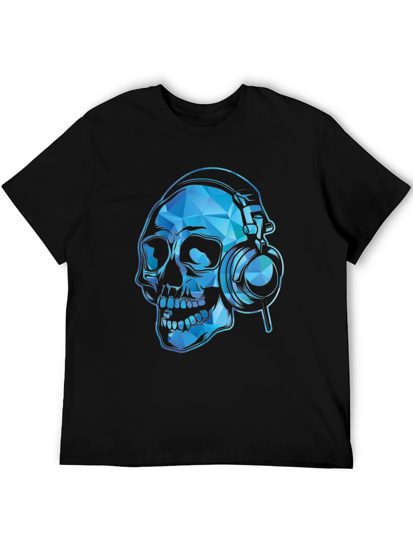 Skull with Headphones Graphic Tee - Black