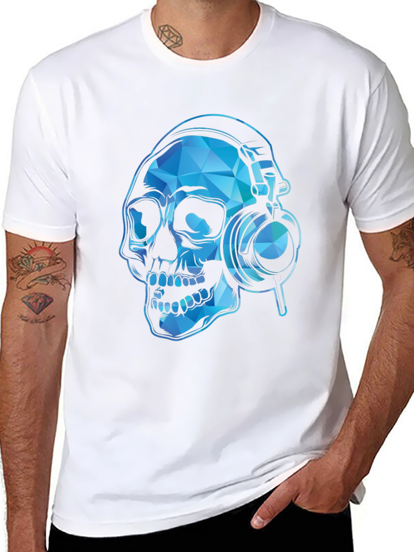 Skull with Headphones Graphic Tee - Black