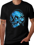 Skull with Headphones Graphic Tee - Black