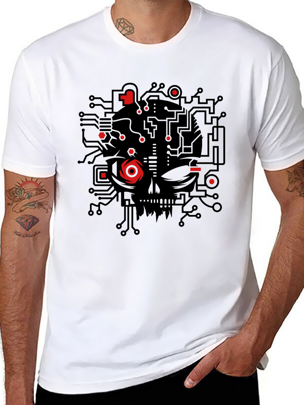 Cyberpunk Skull Graphic Tee - Black